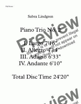 page one of Piano Trio No. 2 in A I. Largo
