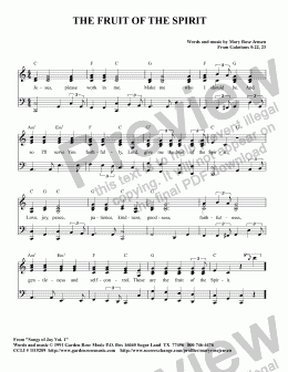 page one of The Fruit of the Spirit (children’s song, vocal + keyboard)