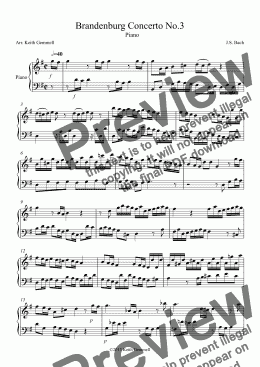 page one of Brandenburg Concerto No.3 Piano Solo