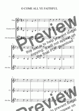 page one of O COME ALL YE FAITHFUL - WOODWIND TRIO - Flute, Clarinet, Alto Sax