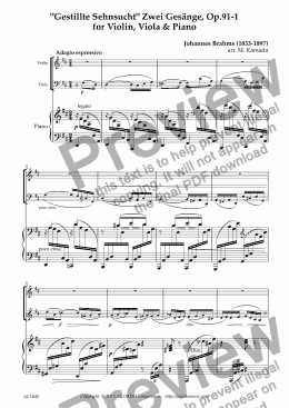 page one of 'Gestillte Sehnsucht' Zwei Gesänge, Op.91-1  for Violin, Viola & Piano
