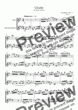 page one of Clocky - Flute & Soprano Sax