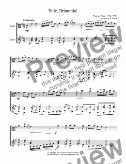 page one of Rule, Britannia! for viola and easy guitar (G Major)