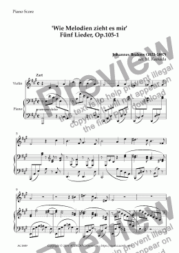 page one of 'Wie Melodien zieht es mir (It moves like a melody)' Op.105-1 for Violin & Piano