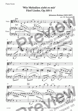 page one of 'Wie Melodien zieht es mir (It moves like a melody)’ Op.105-1 for Viola & Piano