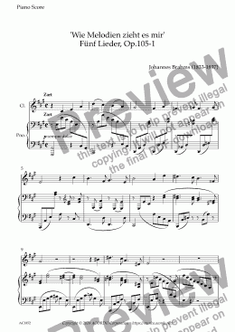 page one of 'Wie Melodien zieht es mir (It moves like a melody)’ Op.105-1 for Clarinet & Piano