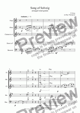 page one of Song of Solveig (Peer Gynt Suite no 2) (Solvejgs Lied/Solvejgs Sang/Chanson de Solvejg)