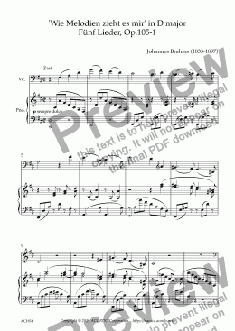 page one of ’Wie Melodien zieht es mir (It moves like a melody)’ Op.105-1 in D Major for Violoncello & Piano