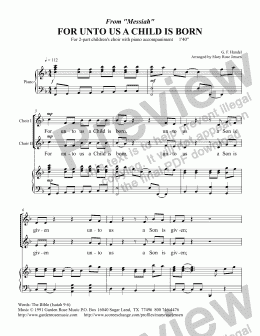page one of For Unto Us a Child is Born (From "Messiah" - for children’s choir)