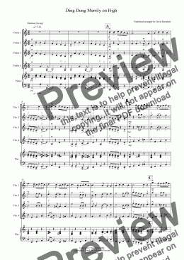 page one of Ding Dong Merrily on High (Jazzy Style!) for Violin Quartet