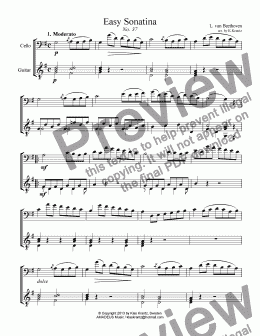 page one of Easy Sonatina No. 37 cello and easy guitar