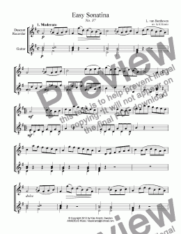 page one of Easy Sonatina No. 37 descant recorder and guitar