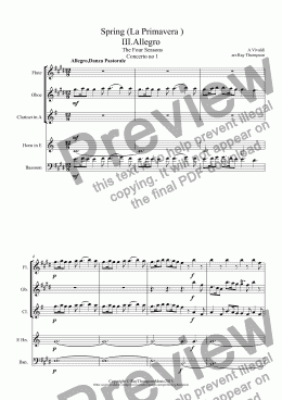 page one of Vivaldi: Four Seasons:Spring (La Primavera) Mvt.III Allegro danza pastorale ("Nymphs and Shepherds") (orig key E) arr.wind quintet