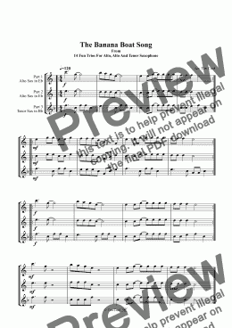 page one of The Banana Boat Song. Trio For Alto, Alto And Tenor Saxophone