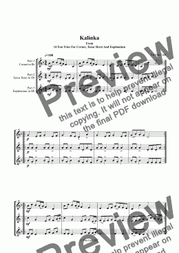 page one of Kalinka. Trio For Cornet, Tenor Horn And Euphonium