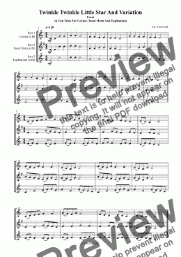 page one of Twinkle Twinkle Little Star And Variation. Trio For Cornet, Tenor Horn And Euphonium