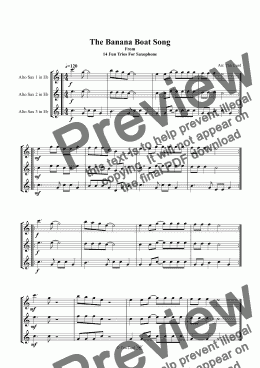 page one of The Banana Boat Song. Saxophone Trio