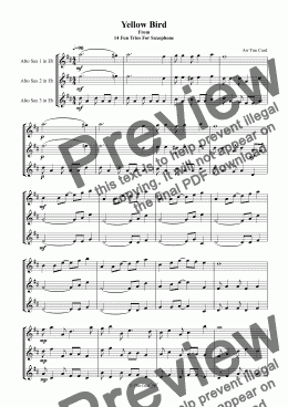 page one of Yellow Bird. Saxophone Trio