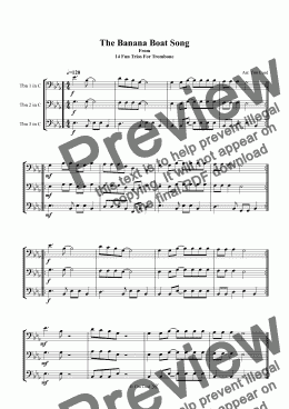 page one of The Banana Boat Song. Trombone Trio
