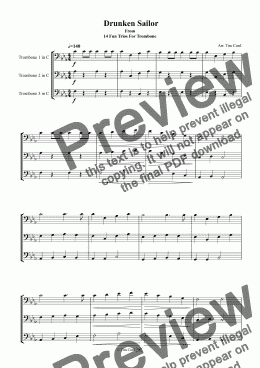 page one of Drunken Sailor. Trombone Trio