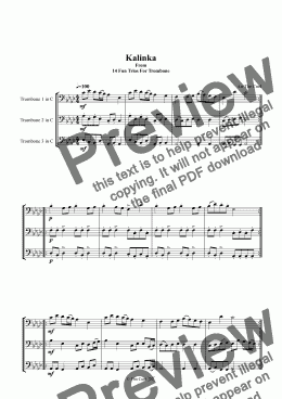 page one of Kalinka. Trombone Trio
