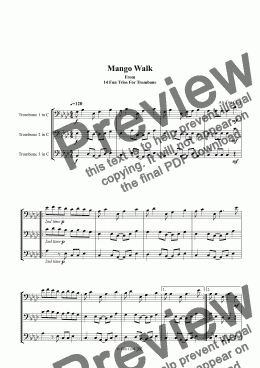 page one of Mango Walk. Trombone Trio