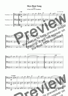 page one of Skye Boat Song. Trombone Trio