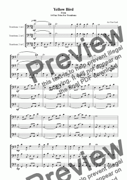 page one of Yellow Bird. Trombone Trio