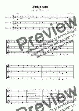 page one of Drunken Sailor. Trumpet Trio