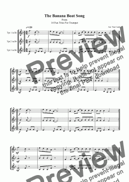 page one of The Banana Boat Song. Trumpet Trio