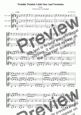 page one of Twinkle Twinkle Little Star And Variation. Trumpet Trio