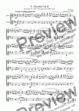 page one of Gavotte 1 & 2, BWV 1012 for violin and guitar