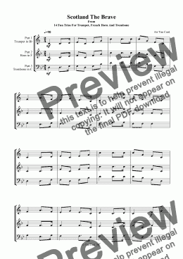 page one of Scotland The Brave. Trio For Trumpet, French Horn And Trombone