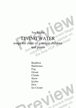 page one of LIVING WATER (Živá voda) - 9 songs for choir of younger children & piano (English words)