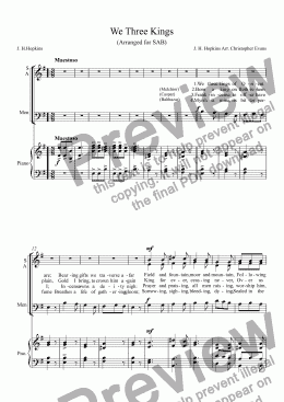 page one of We Three Kings as an anthem for SAB