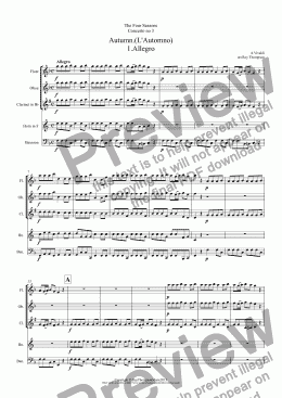 page one of Four Seasons:Autumn.(L’Automno) (Complete:Mvt I "Peasant’s Dance Mvt II "Sleep without care" Mvt III "The Hunt")(Wind quintet)