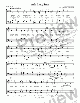 page one of Auld Lang Syne (Trad SCOTTISH) New Year’s choral Anthem for SATB voices, a cappella, arr. by Pamela Webb Tubbs