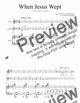 page one of When Jesus Wept (voice, solo handbells, piano)