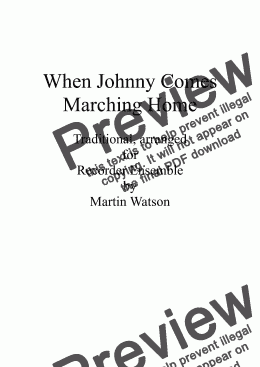 page one of When Johnny Comes Marching Home for Recorder Ensemble