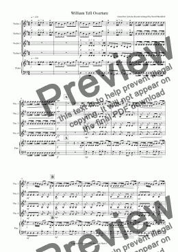 page one of William Tell Overture for Violin Quartet