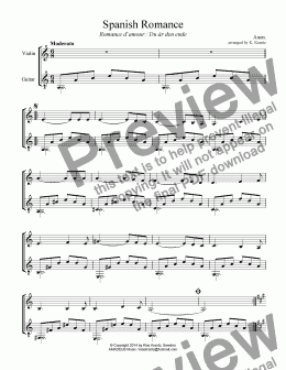 page one of Spanish Romance / Du är den ende for violin (advanced) and easy guitar (A Minor)