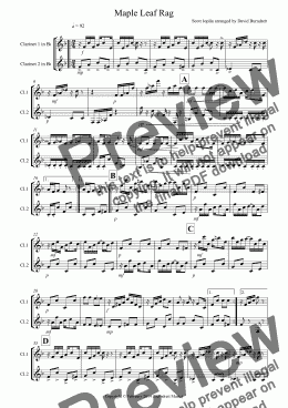 page one of Maple Leaf Rag for Clarinet Duet