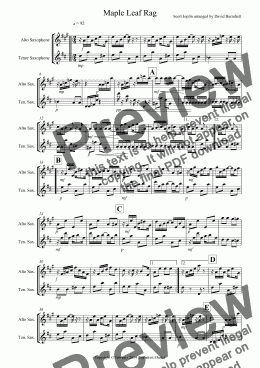 page one of Maple Leaf Rag for Alto and Tenor Saxophone Duet