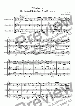 page one of Orchestral Suite No.2 in B minor BWV1067: 7.Badinerie (Clarinet Trio)