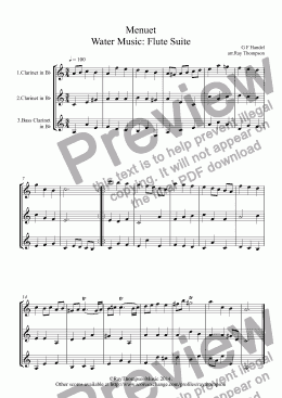 page one of Water Music: Menuet (Flute Suite) (2 clarinets & bass clarinet)
