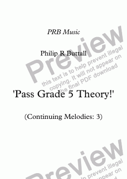 page one of Worksheet: ’Pass Grade 5 Theory!’ - Continuing Melodies 3 (up to end 2017) 