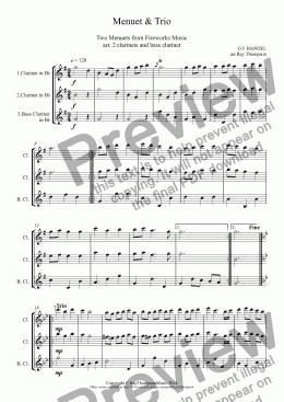 page one of Royal Fireworks Music: Menuet & Trio (2 clarinets & bass clarinet)