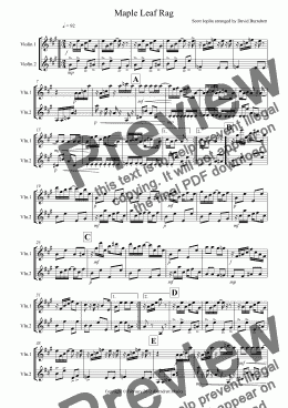 page one of Maple Leaf Rag for Violin Duet