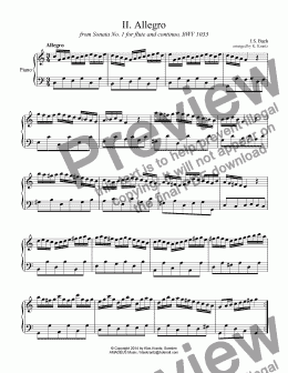 page one of Allegro and Adagio from Sonata No. 1 BWV 1033 for piano solo