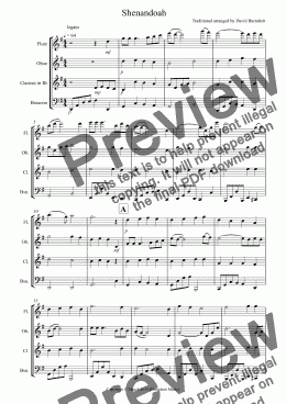 page one of Shenandoah for Wind Quartet